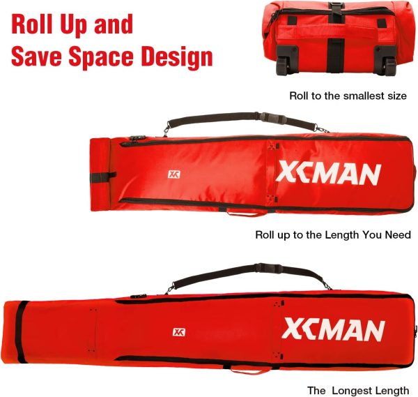 XCMAN Padded Snowboard Wheels Bag with TSA Lock,Perfect for Road Trips and Air Plane Travel, Adjustable Lenght 57inch to 74.8inch, Fits 2 pair Skis or Snowboards - Image 7
