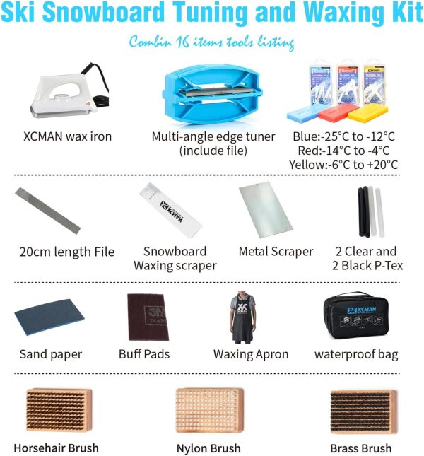 XCMAN Complete Ski Snowboard Tuning and Waxing Kit with Waxing Iron,Universal Wax,Edge Tuner,Brush,Wax Scraper,Ptex - Image 5