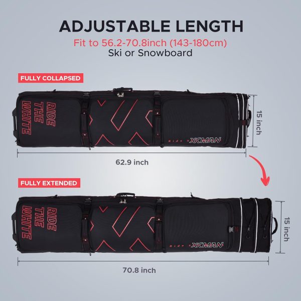 XCMAN Padded Snowboard Bag with Wheels- Snow Ski Bags for Air Travel Adjustable Length 61-70In Large Capacity with Water-Resistant - Image 2