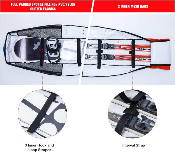 XCMAN Padded Snowboard Wheels Bag with TSA Lock,Perfect for Road Trips and Air Plane Travel, Adjustable Lenght 57inch to 74.8inch, Fits 2 pair Skis or Snowboards - Image 3
