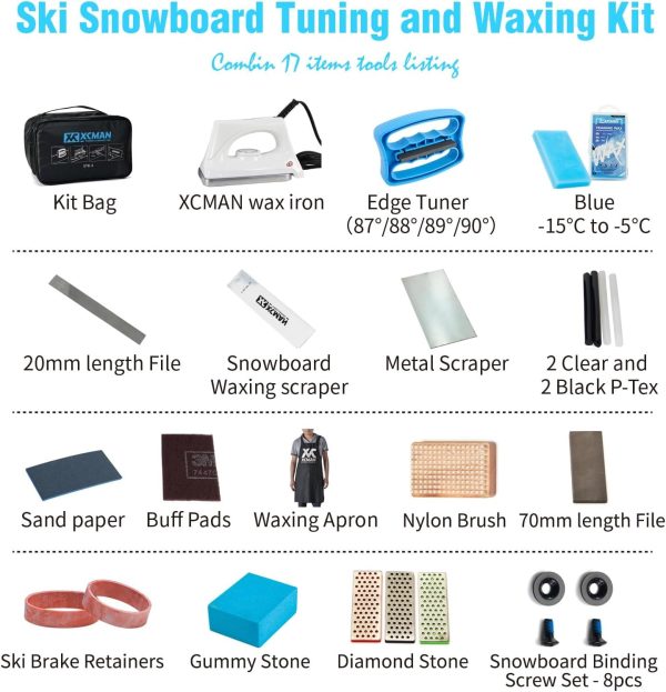 XCMAN Complete Ski Snowboard Tuning Waxing Combo Kit with Waxing Iron,Ski Wax,Side Edge Tuner,Ptex Base Repair,Gummy Stone,Diamond Stones for ski Snowboard EdgeTuning - Image 5