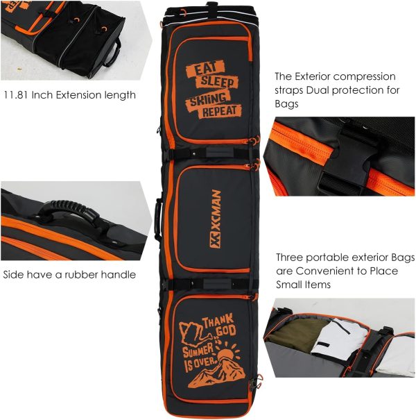 XCMAN Roller Snowboard Bag With Wheels 63-75Inch Adjustable Length Padded Bag for Air Travel Snowboard Boots - Image 4