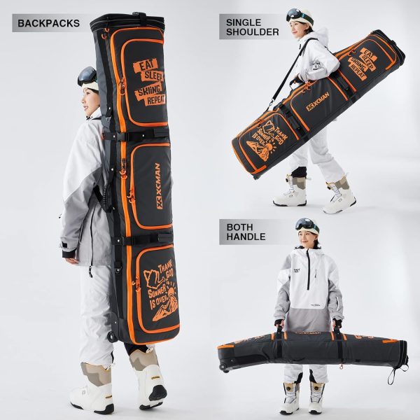 XCMAN Roller Snowboard Bag With Wheels 63-75Inch Adjustable Length Padded Bag for Air Travel Snowboard Boots - Image 3