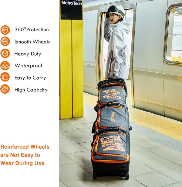 XCMAN Roller Snowboard Bag With Wheels 63-75Inch Adjustable Length Padded Bag for Air Travel Snowboard Boots - Image 2
