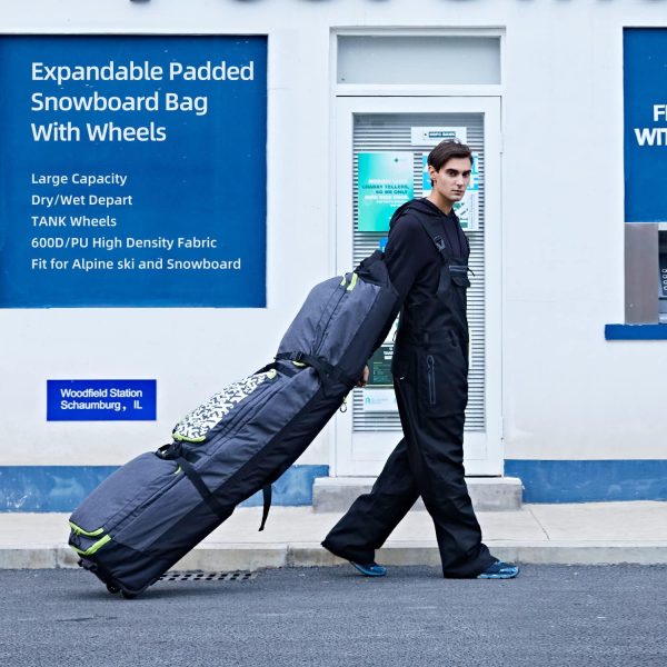 XCMAN Padded Snowboard Bag with Wheels, Extendable Roller Ski Bag for Air Traveling Adjustable Length - Extra Long/Wide/Deep,Waterproof - with Protection Ribs - Image 2