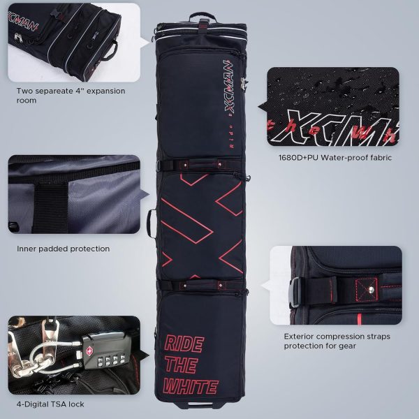 XCMAN Padded Snowboard Bag with Wheels- Snow Ski Bags for Air Travel Adjustable Length 61-70In Large Capacity with Water-Resistant - Image 4