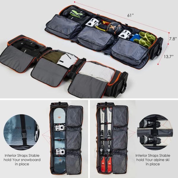 XCMAN Roller Snowboard Bag With Wheels 63-75Inch Adjustable Length Padded Bag for Air Travel Snowboard Boots - Image 6