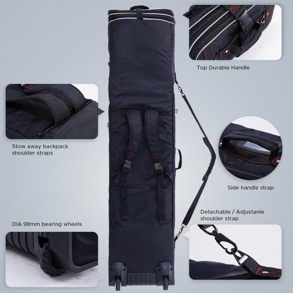 XCMAN Padded Snowboard Bag with Wheels- Snow Ski Bags for Air Travel Adjustable Length 61-70In Large Capacity with Water-Resistant - Image 3