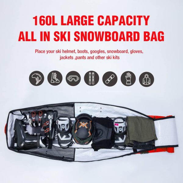 XCMAN Padded Snowboard Wheels Bag with TSA Lock,Perfect for Road Trips and Air Plane Travel, Adjustable Lenght 57inch to 74.8inch, Fits 2 pair Skis or Snowboards - Image 2