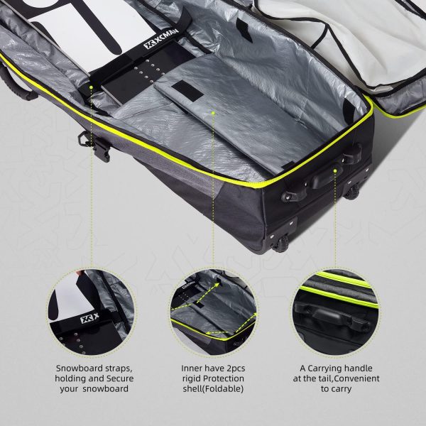 XCMAN Padded Snowboard Bag with Wheels, Extendable Roller Ski Bag for Air Traveling Adjustable Length - Extra Long/Wide/Deep,Waterproof - with Protection Ribs - Image 4